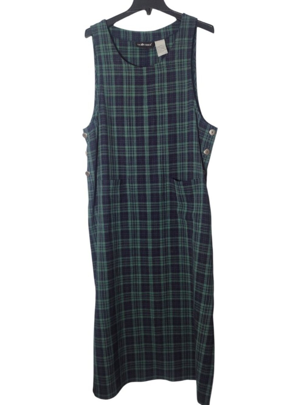 Vintage Sag Harbor Tartan Plaid Maxi Jumper Dress 12 Academia Side Slits Crinkle - Picture 1 of 8